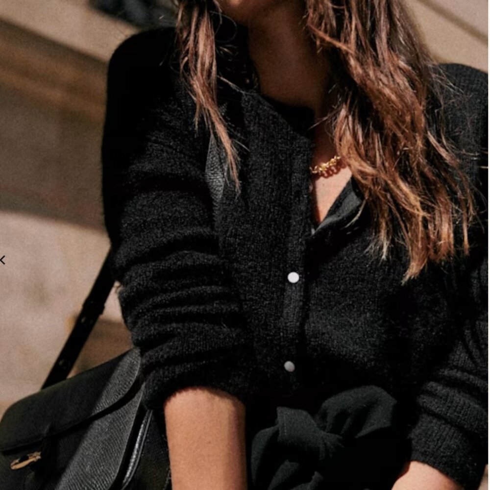 Sezane Black Button-Front Cardigan